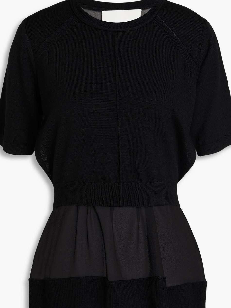 chiffon and wool-blend top