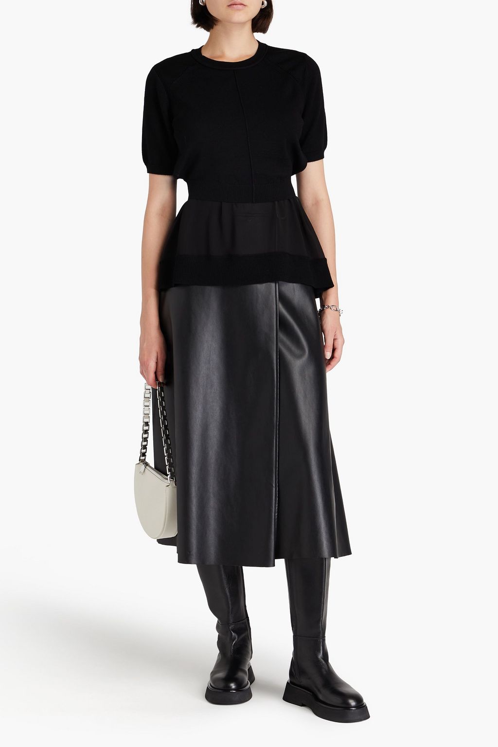 3.1 PHILLIP LIM بلوزة من مزيج الصوف بقِطع محاكة بجانب بعضها البعض من الجورجيت
