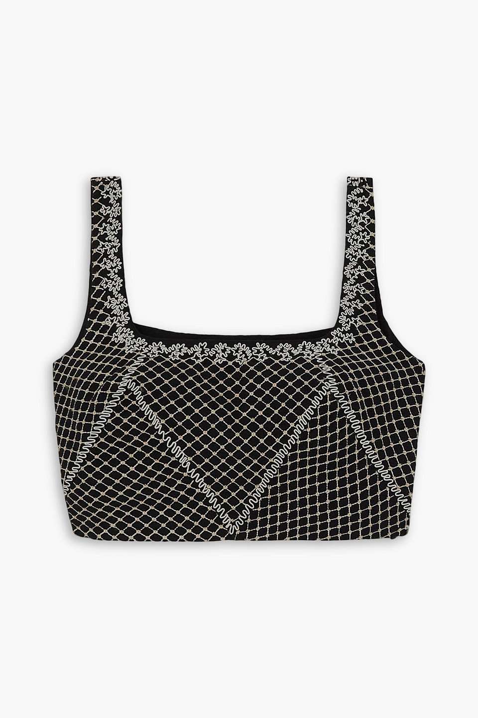 emporio sirenuse - cinderella embroidered linen and cotton-blend cropped top - black - it 40