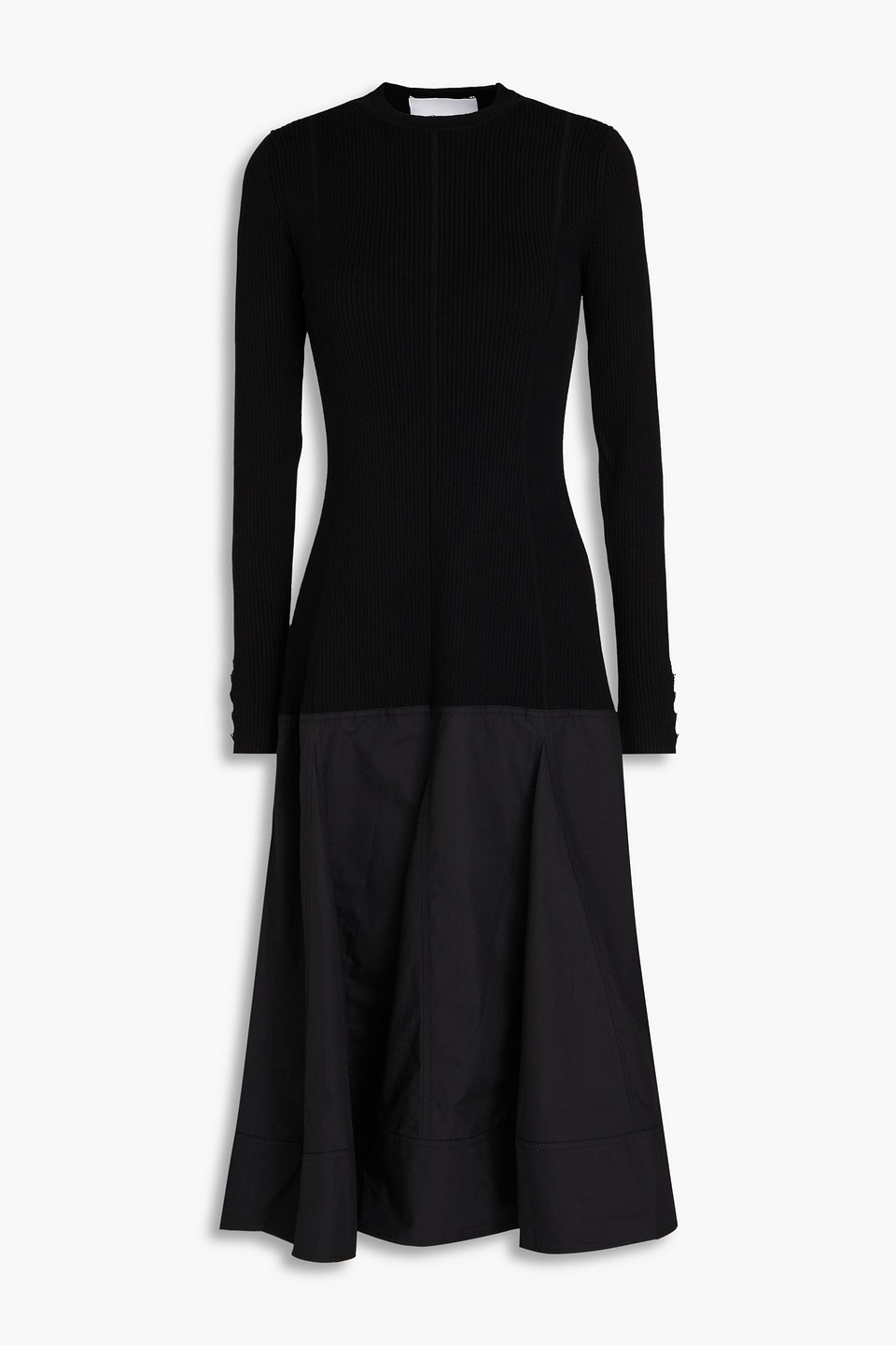 3.1 Phillip Lim Poplin-paneled Ribbed-knit Midi Dress In Black