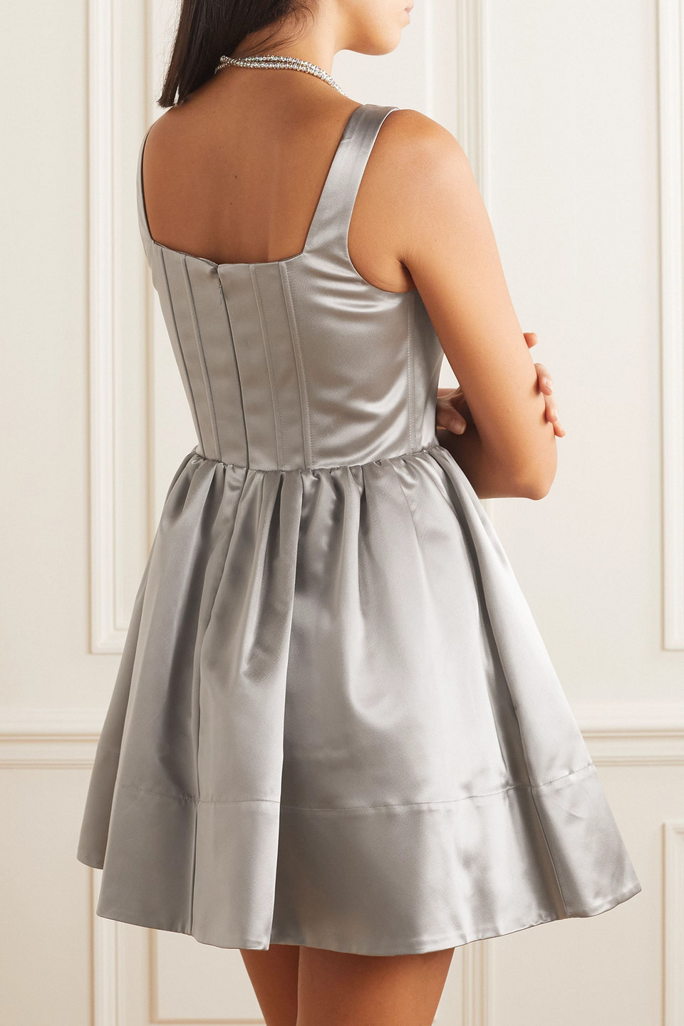 STAUD LANDSCAPE GATHERED SATIN MINI DRESS