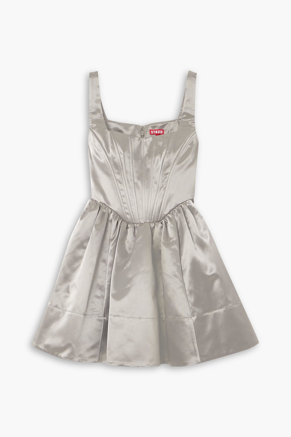 STAUD LANDSCAPE GATHERED SATIN MINI DRESS