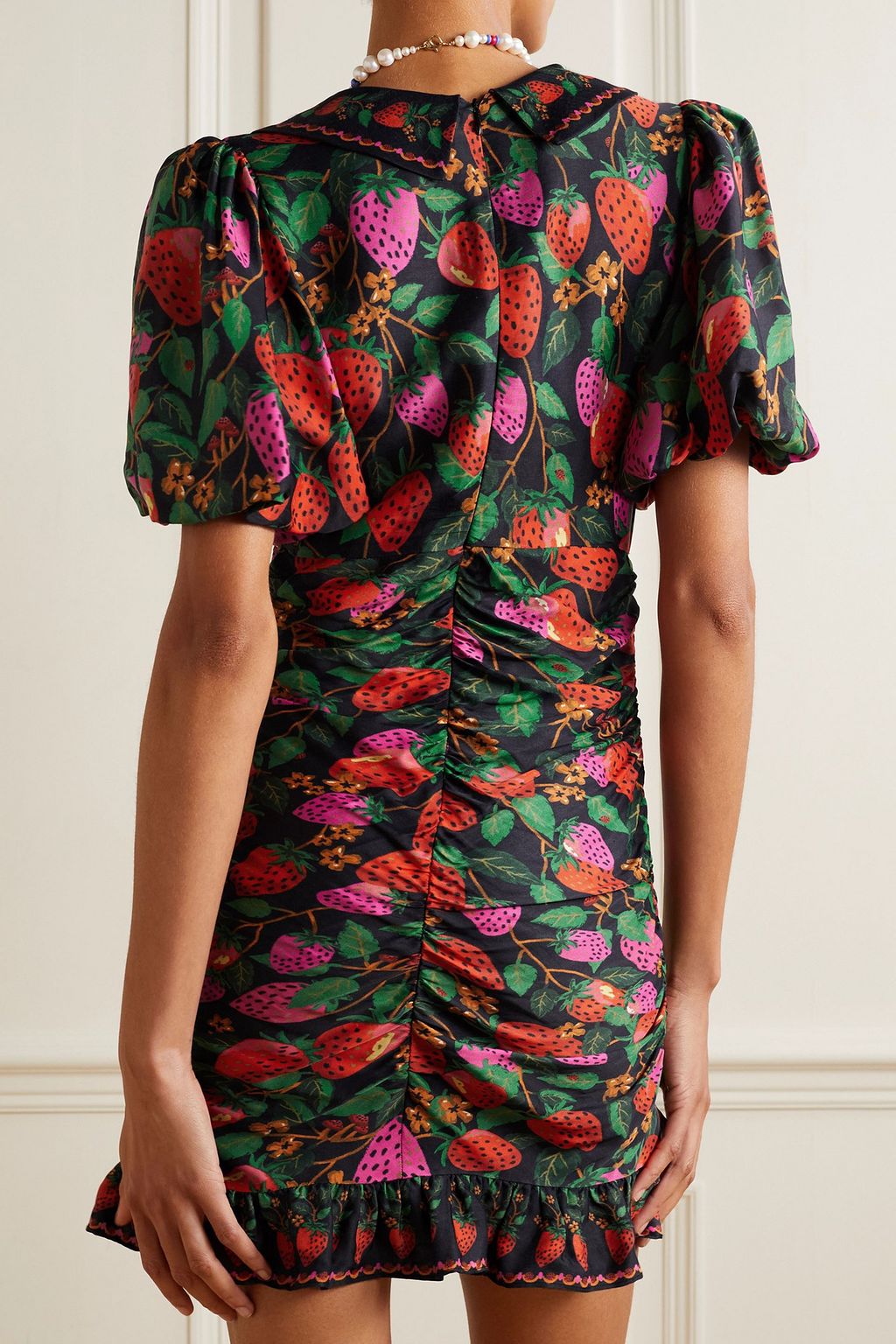 FARM RIO Ruched printed twill mini dress