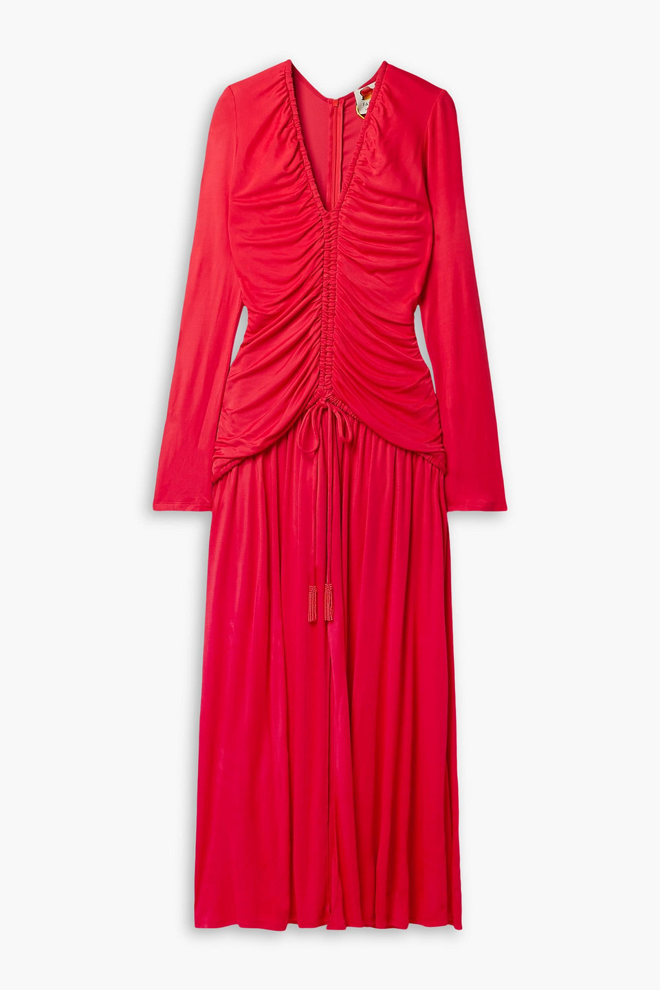 farm rio - gathered stretch-jersey midi dress - red - xl