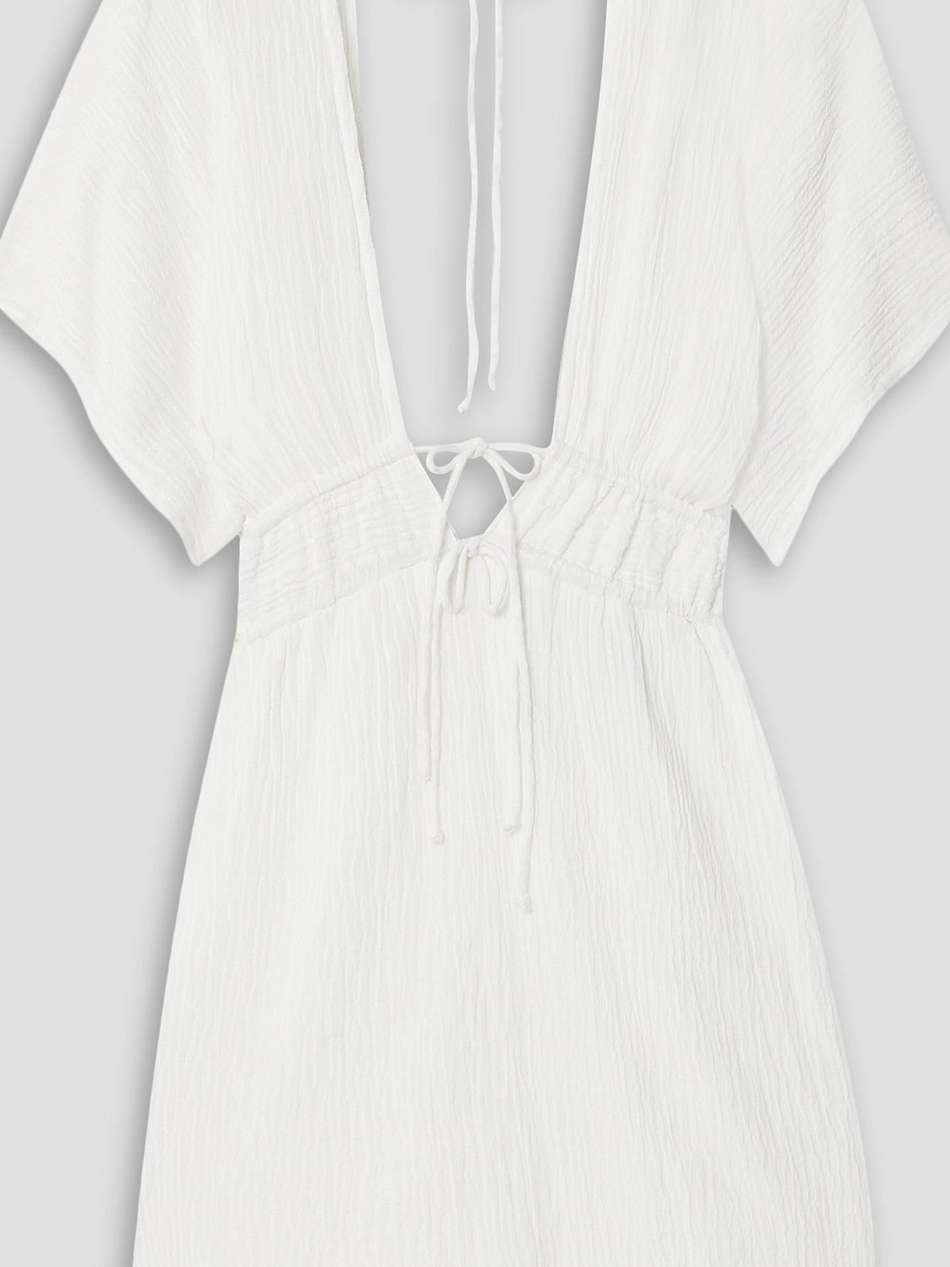 coralia tie-detailed crinkled linen-blend mini dress