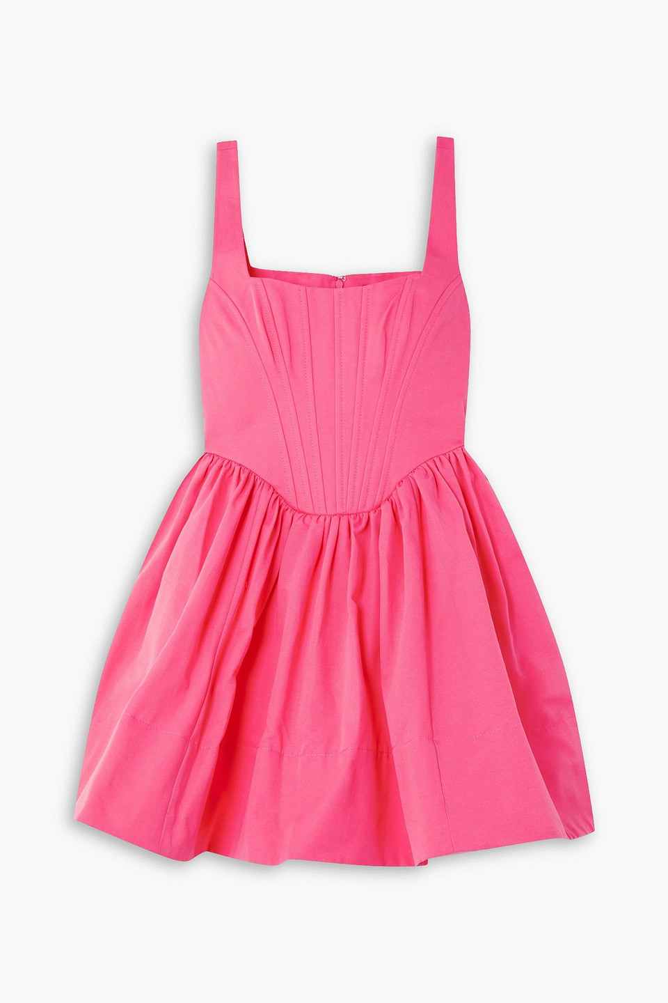 STAUD LANDSCAPE GATHERED COTTON-BLEND FAILLE MINI DRESS
