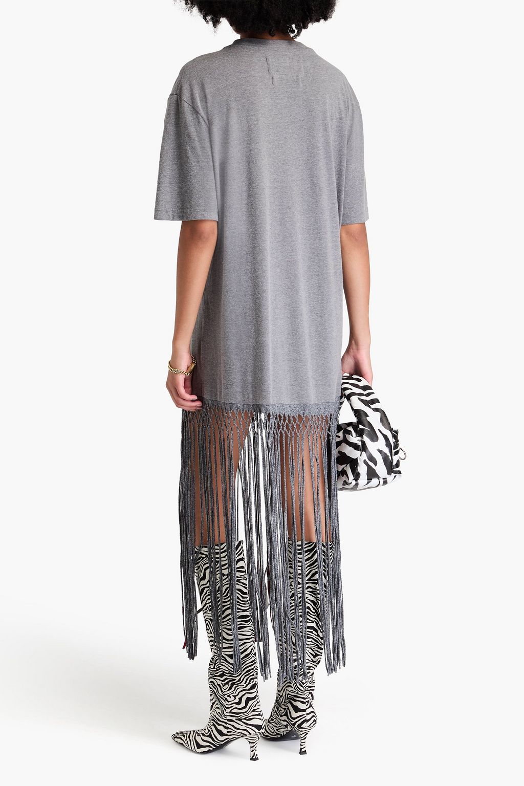 CONNER IVES Macramé-trimmed printed cotton-jersey midi dress