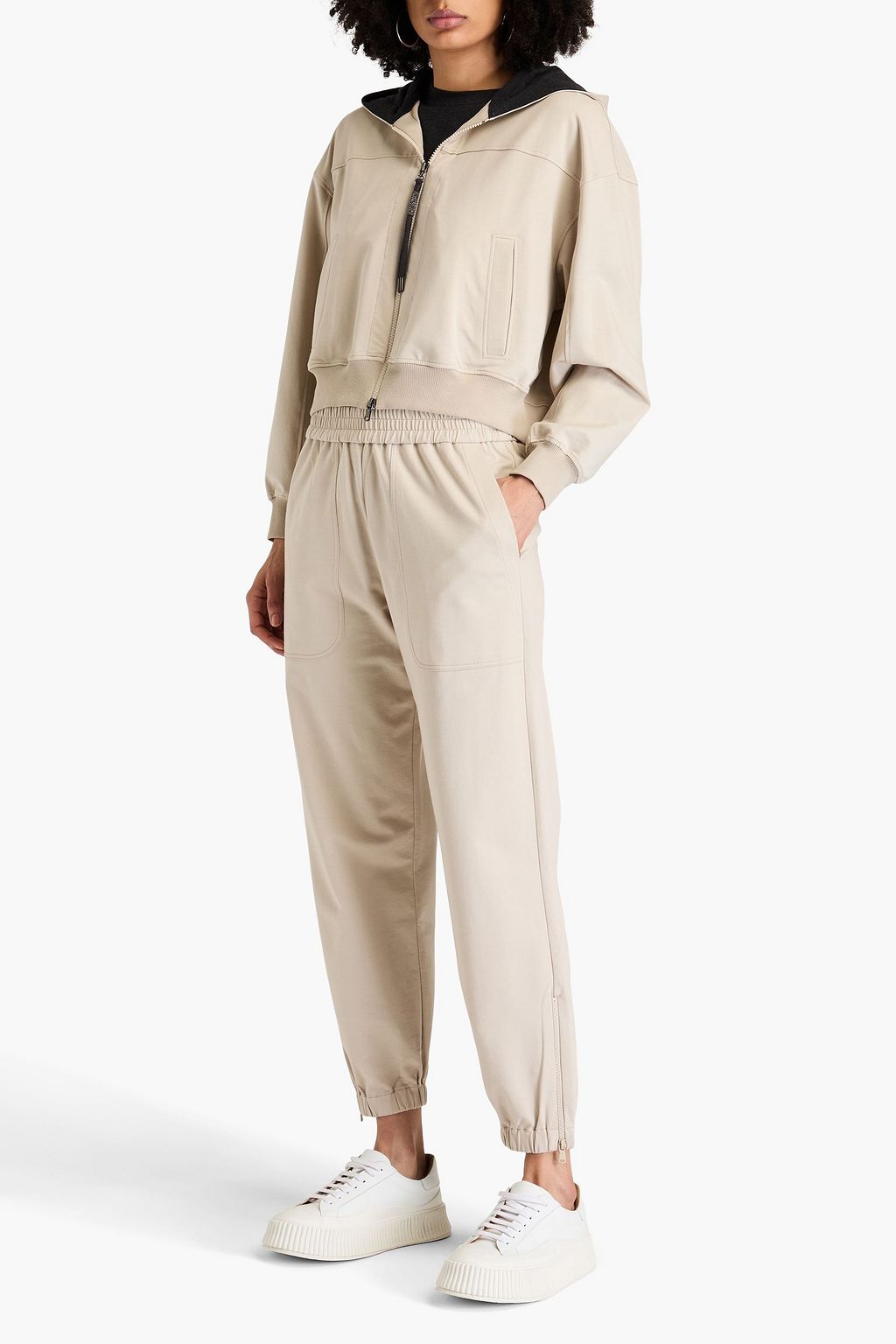 BRUNELLO CUCINELLI Cropped French cotton-blend terry track pants