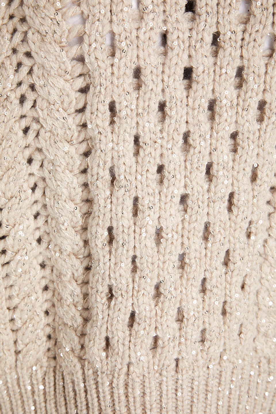 Brunello Cucinelli Sequin-embellished Pointelle-knit Cashmere-blend Turtleneck Sweater In Beige