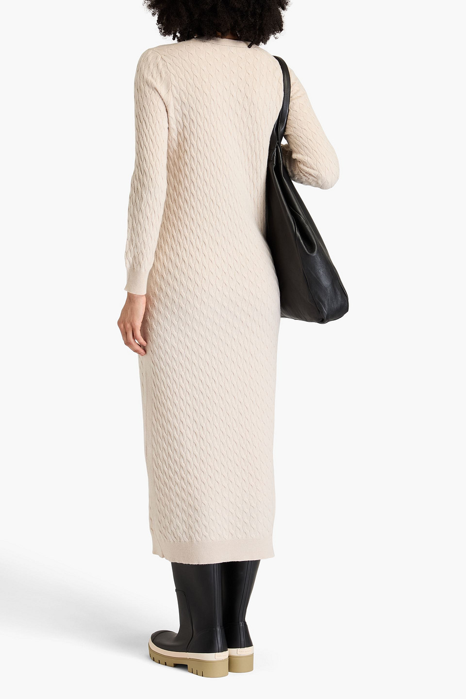 Brunello Cucinelli Bead-embellished Cable-knit Wool, Cashmere And Silk-blend Midi Dress In Beige