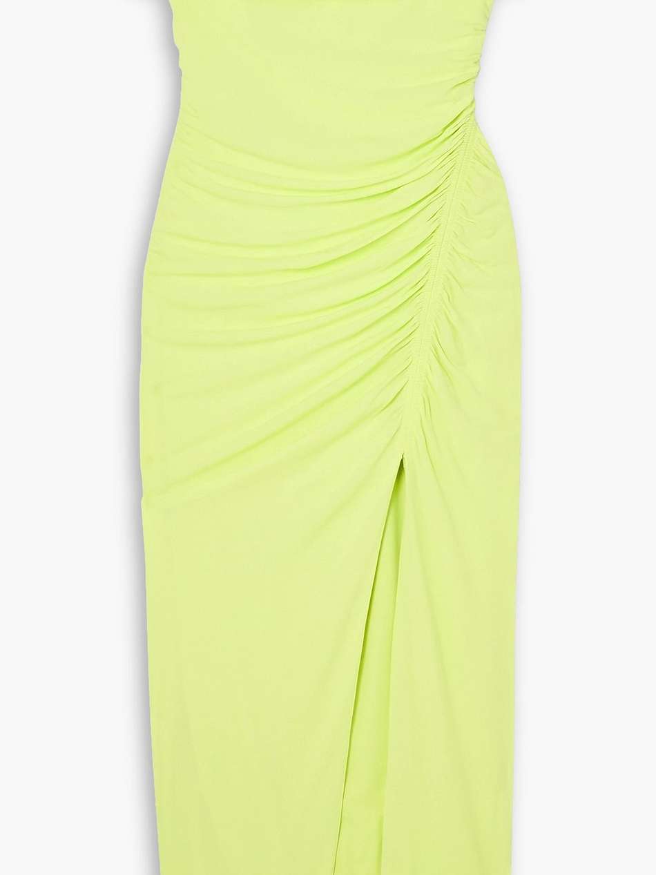 off-the-shoulder ruched stretch-jersey midi dress