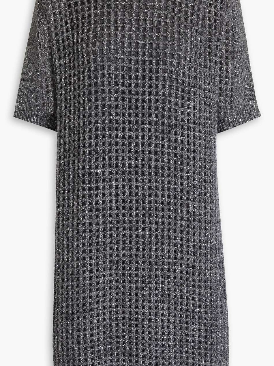 sequin-embellished metallic open-knit mini dress