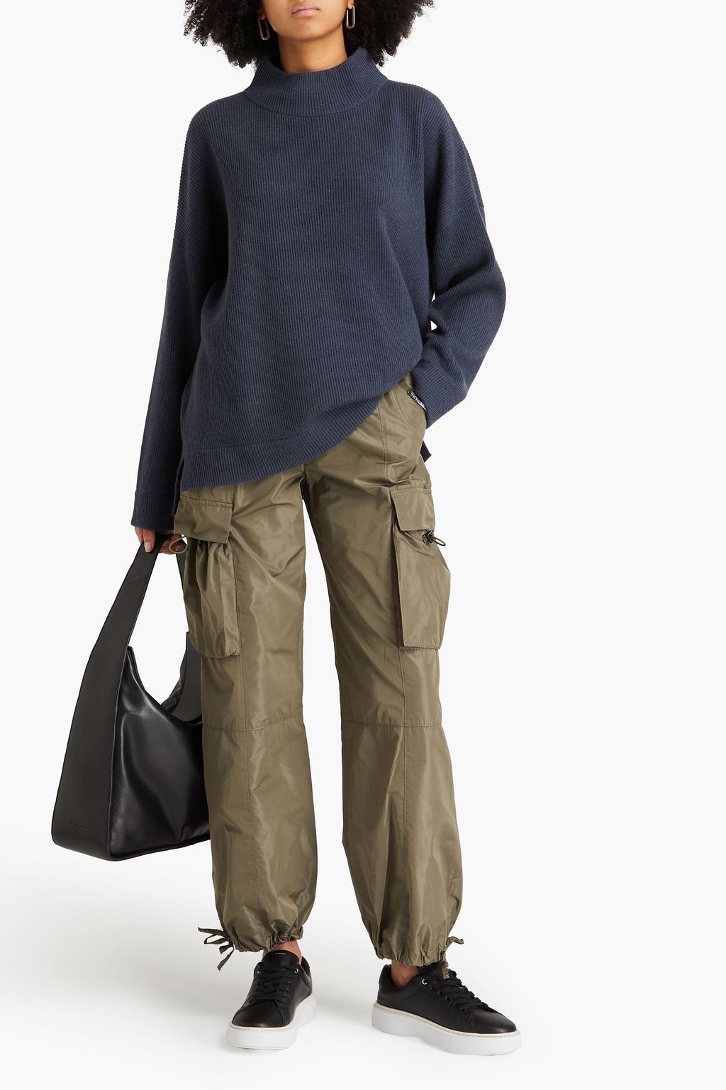 BRUNELLO CUCINELLI Bead-embellished ribbed cashmere turtleneck sweater