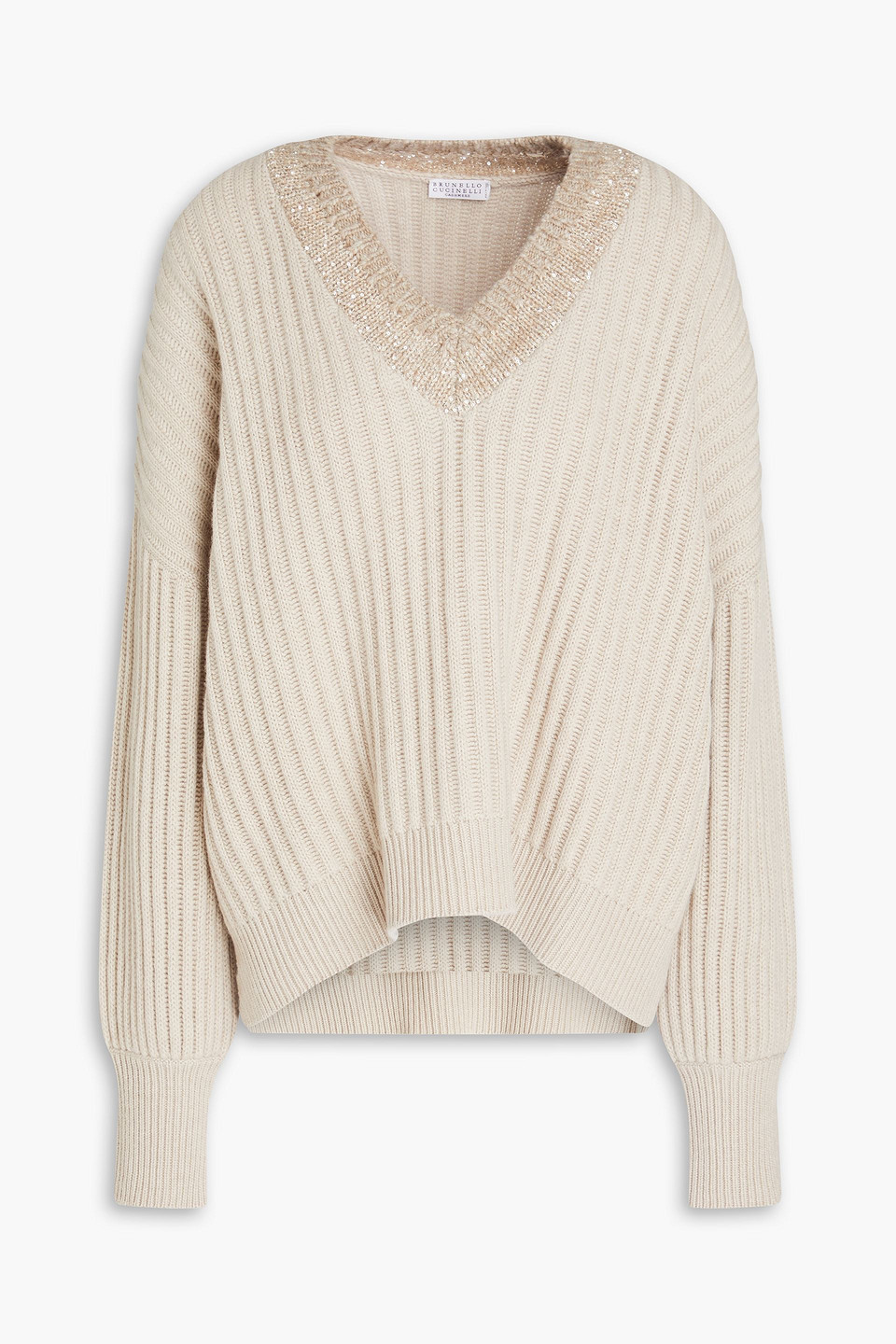 Brunello Cucinelli V-neck Knitted Jumper In Beige