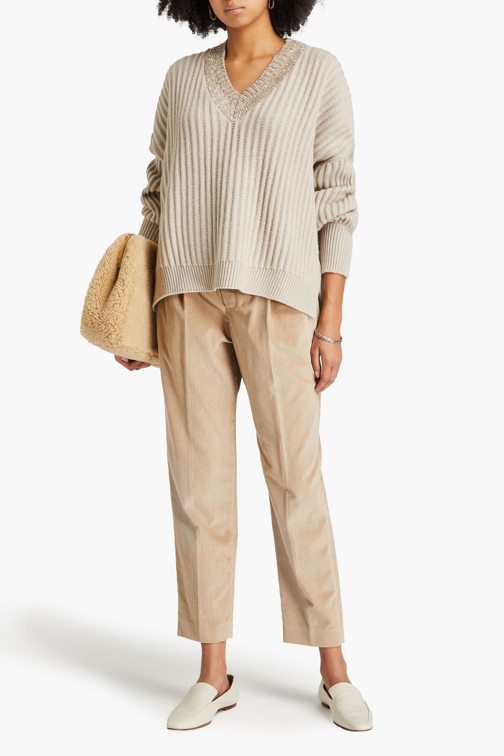 BRUNELLO CUCINELLI Sequin-embellished ribbed cashmere sweater