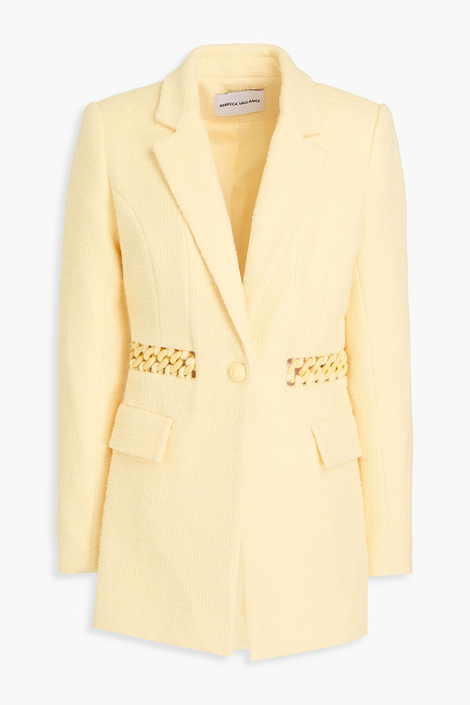 Rebecca Vallance Claire Chain-embellished Bouclé-tweed Blazer In Pastellgelb