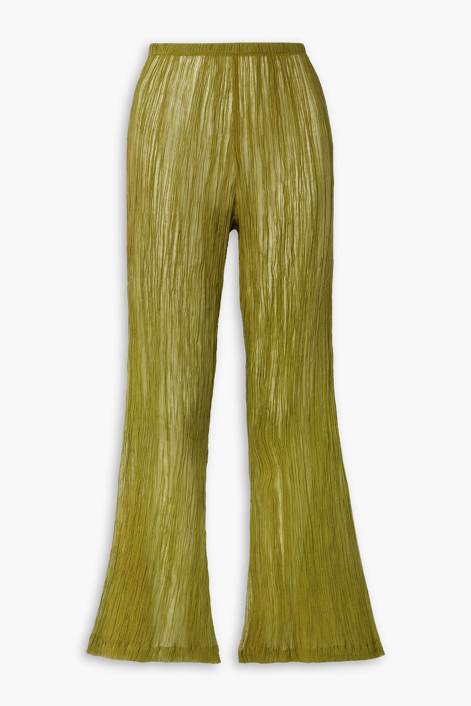 Savannah Morrow Amalfi Crinkled Cotton And Peace Silk-blend Flared Pants In Army Green
