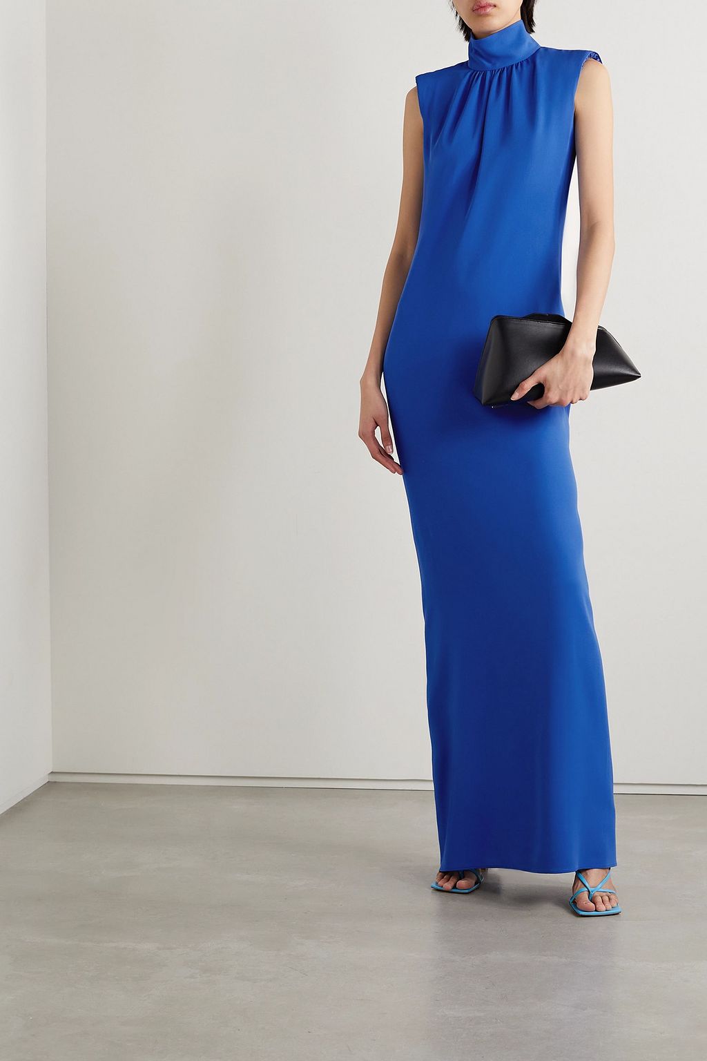 AKRIS シルククレープ カットアウトロングドレス ドレープ入り