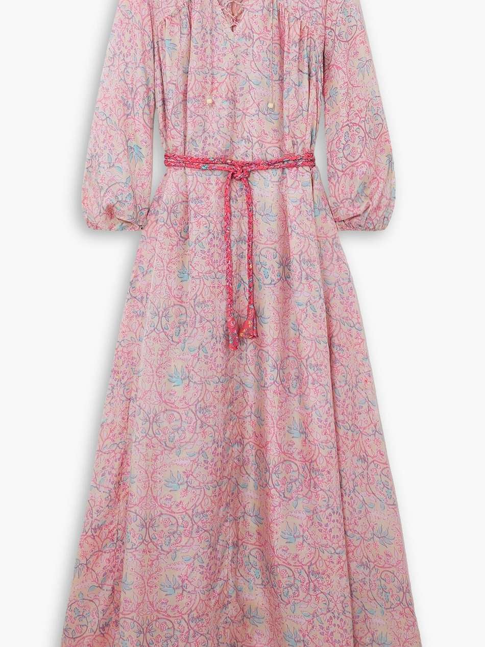 julianna lace-up printed silk-habotai maxi dress