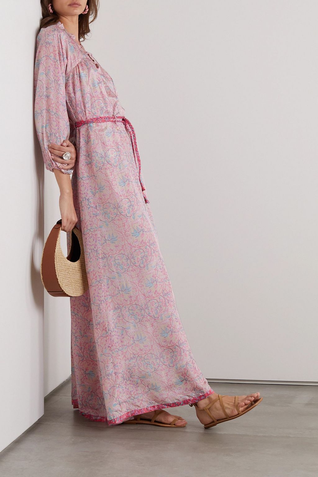 HANNAH Julianna lace-up printed silk-habotai maxi dress