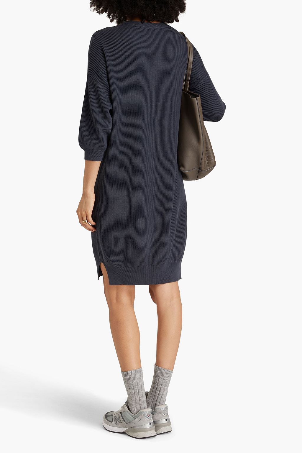 BRUNELLO CUCINELLI Geripptes Kleid aus Baumwolle mit Zierperlen