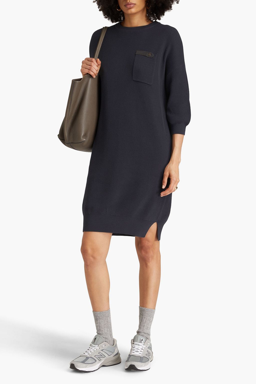 BRUNELLO CUCINELLI Geripptes Kleid aus Baumwolle mit Zierperlen