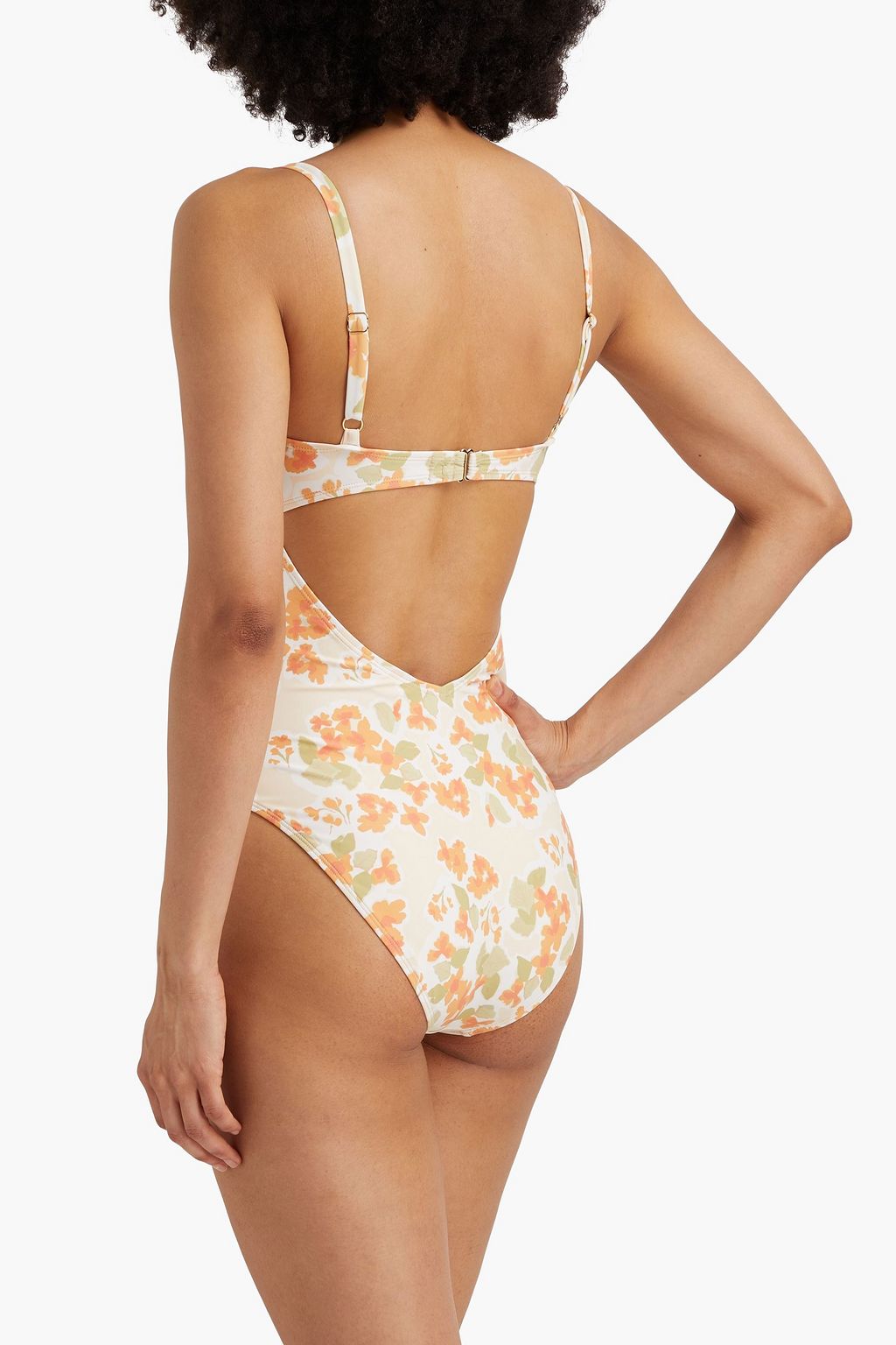 PEONY SWIMWEAR لباس سباحة من قماش ECONYL المطّاطي بطبعة أزهار وتأثير مزموم وأسلاك سفلية