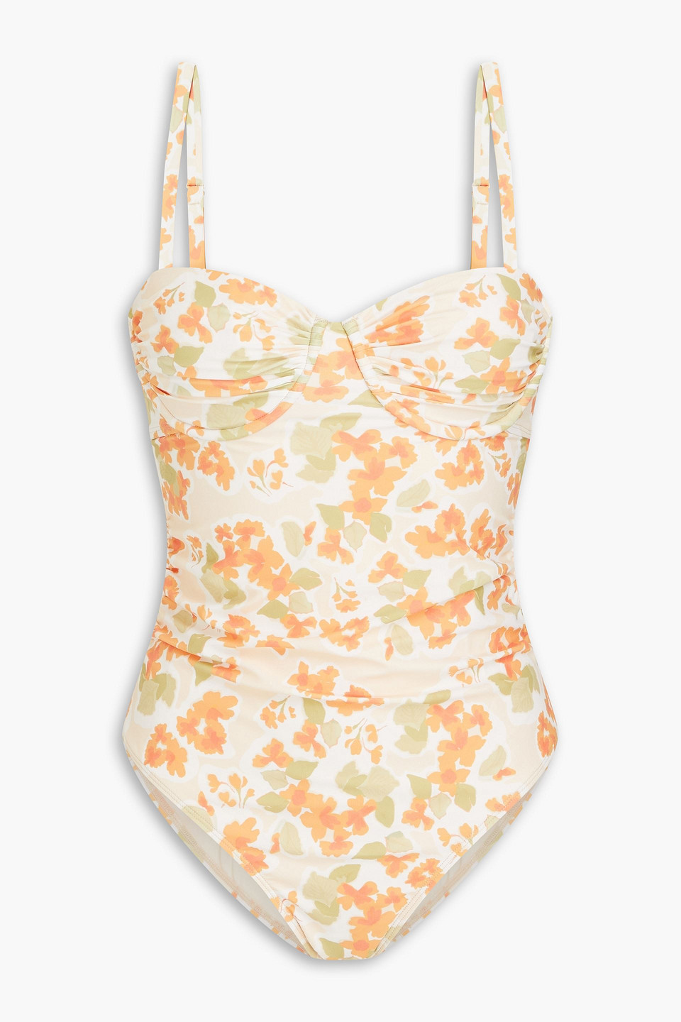 【PEONY】フリル floral-print stretch-econyl swimsuit Peony Swimwear Ruched Floral-print Underwired Stretch-econyl