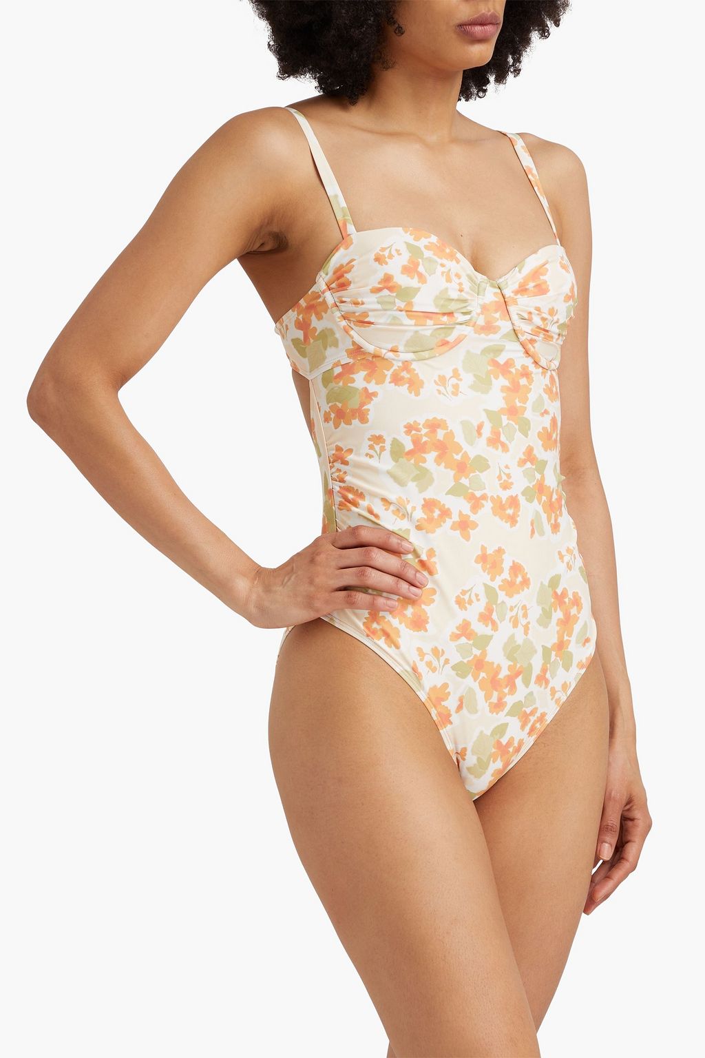 PEONY SWIMWEAR لباس سباحة من قماش ECONYL المطّاطي بطبعة أزهار وتأثير مزموم وأسلاك سفلية
