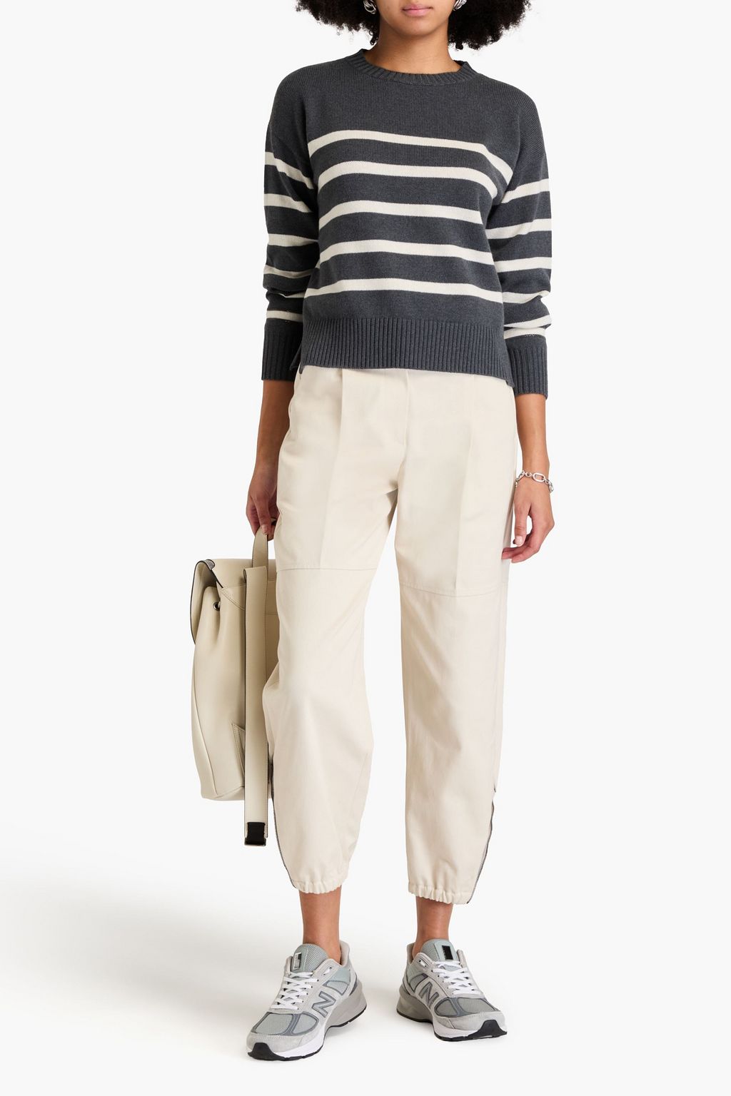 BRUNELLO CUCINELLI 비즈 장식 스트라이프 캐시미어 스웨터