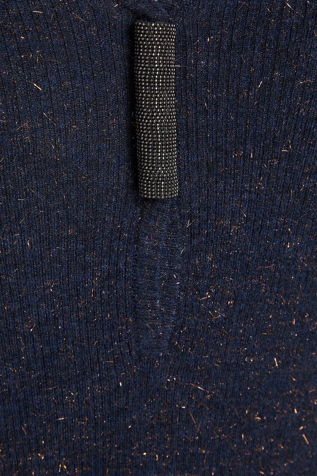 BRUNELLO CUCINELLI Bead-embellished metallic ribbed-knit midi dress
