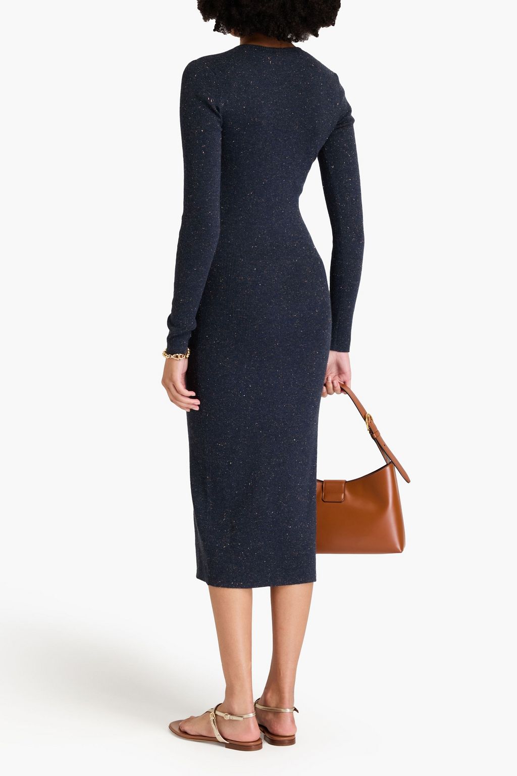 BRUNELLO CUCINELLI Bead-embellished metallic ribbed-knit midi dress
