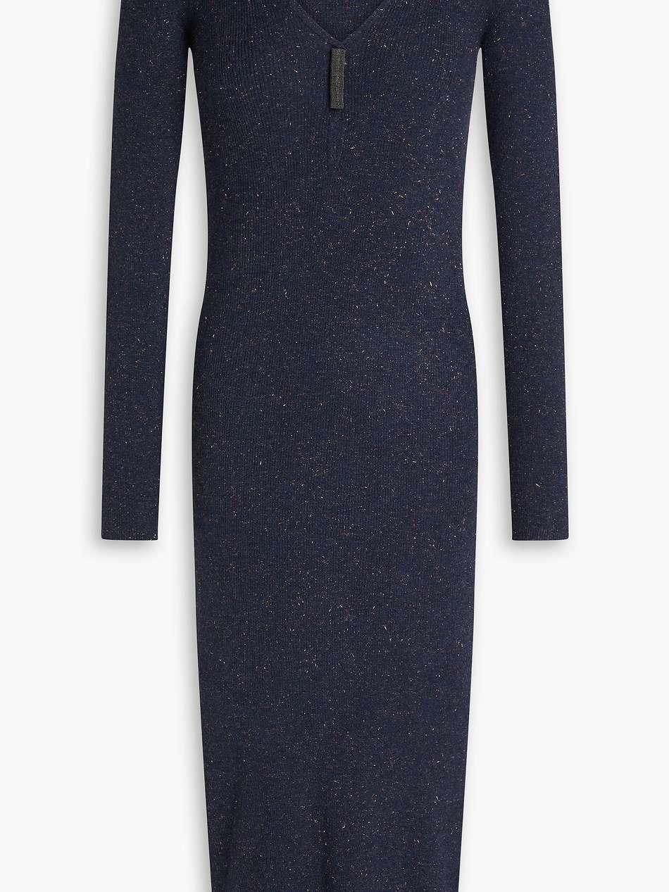 bead-embellished metallic ribbed-knit midi dress