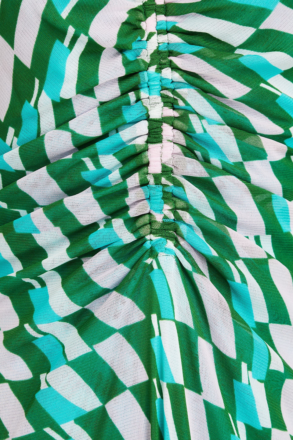 Diane Von Furstenberg Ruched Printed Stretch-mesh Dress In Green