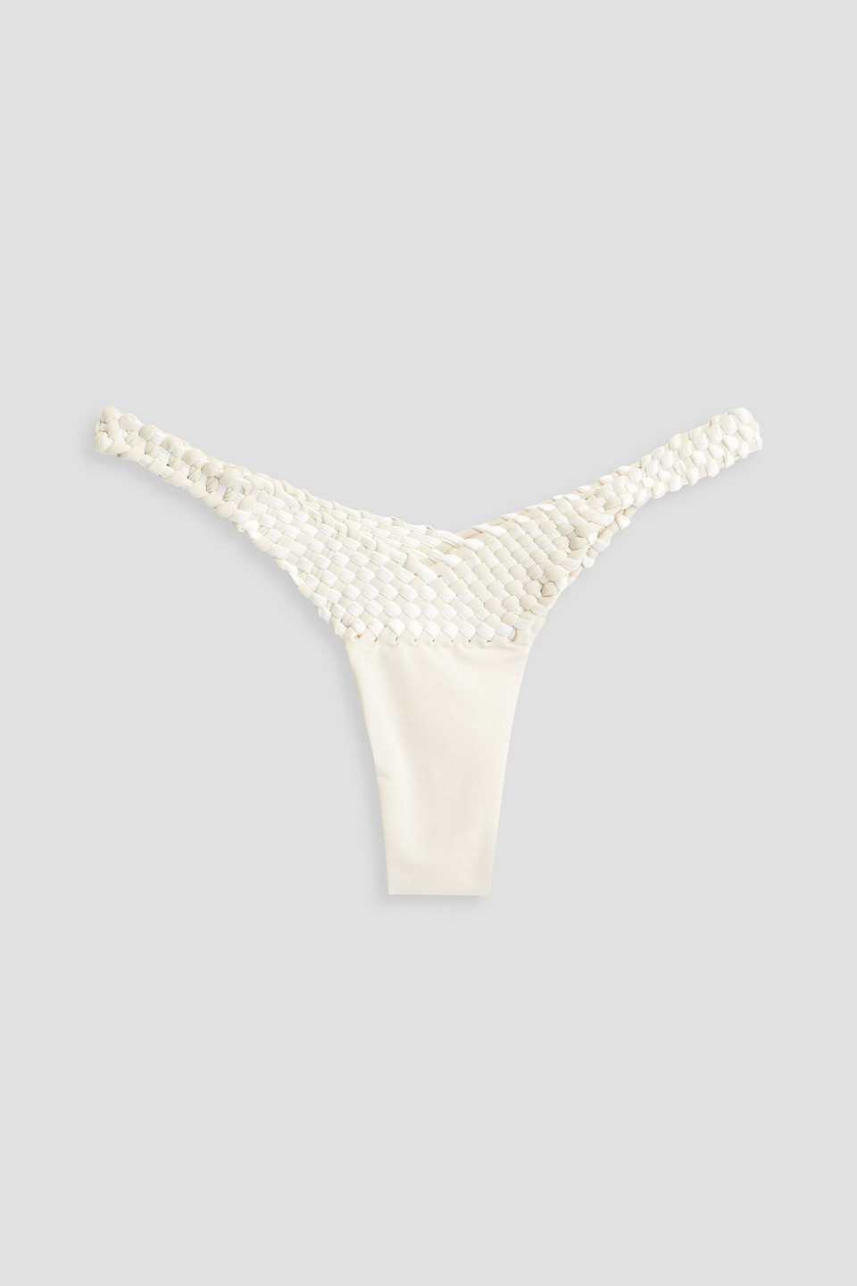 Isa Boulder Weavemix Braided Stretch-satin Bikini Bottoms In Cream