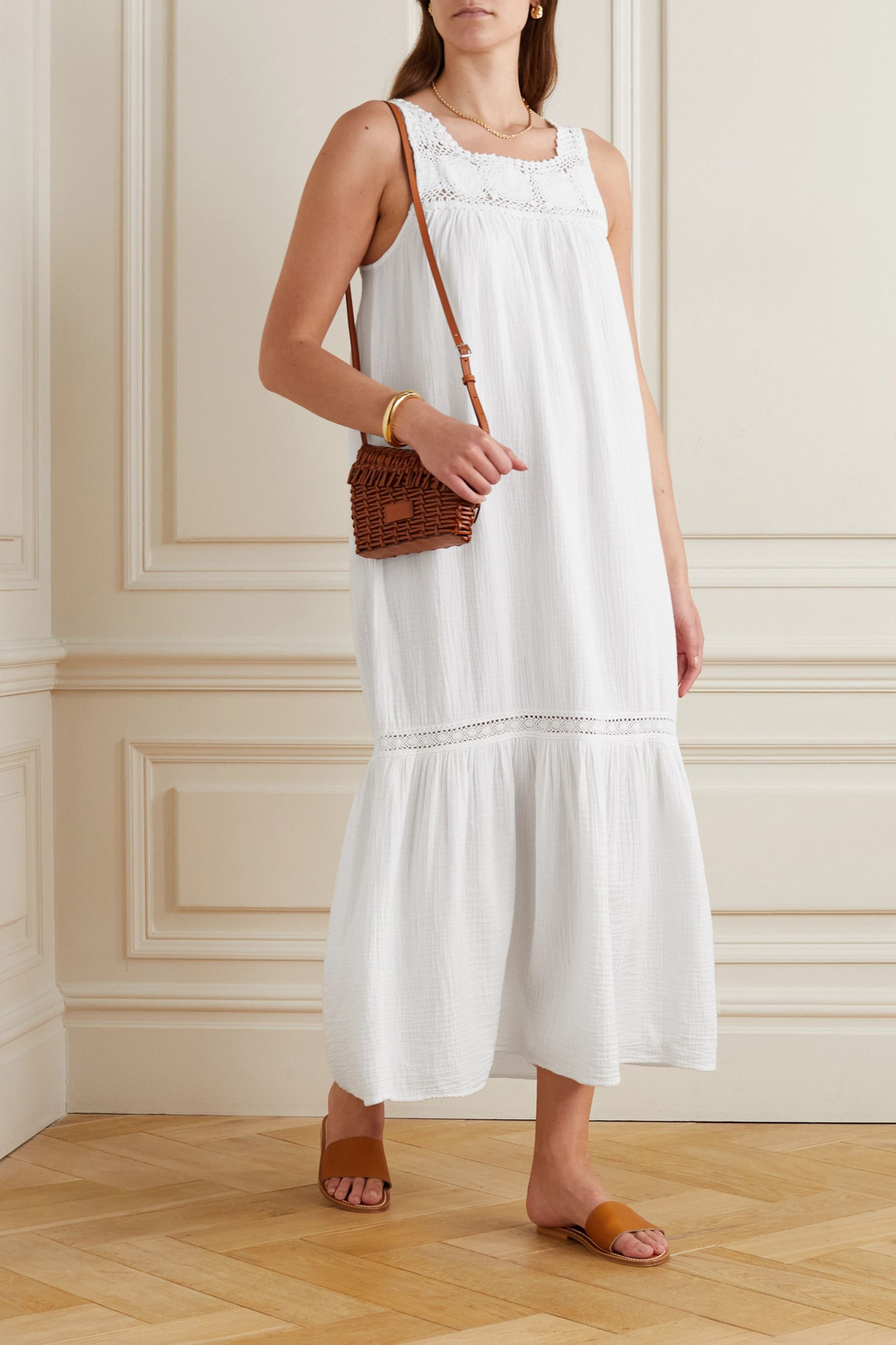HONORINE Allegra crochet-trimmed cotton-gauze dress