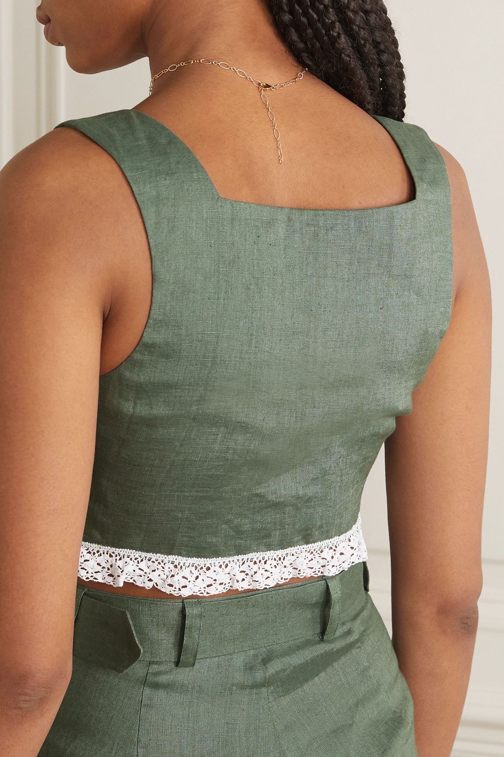 MIGUELINA Billie cropped crochet-trimmed linen top