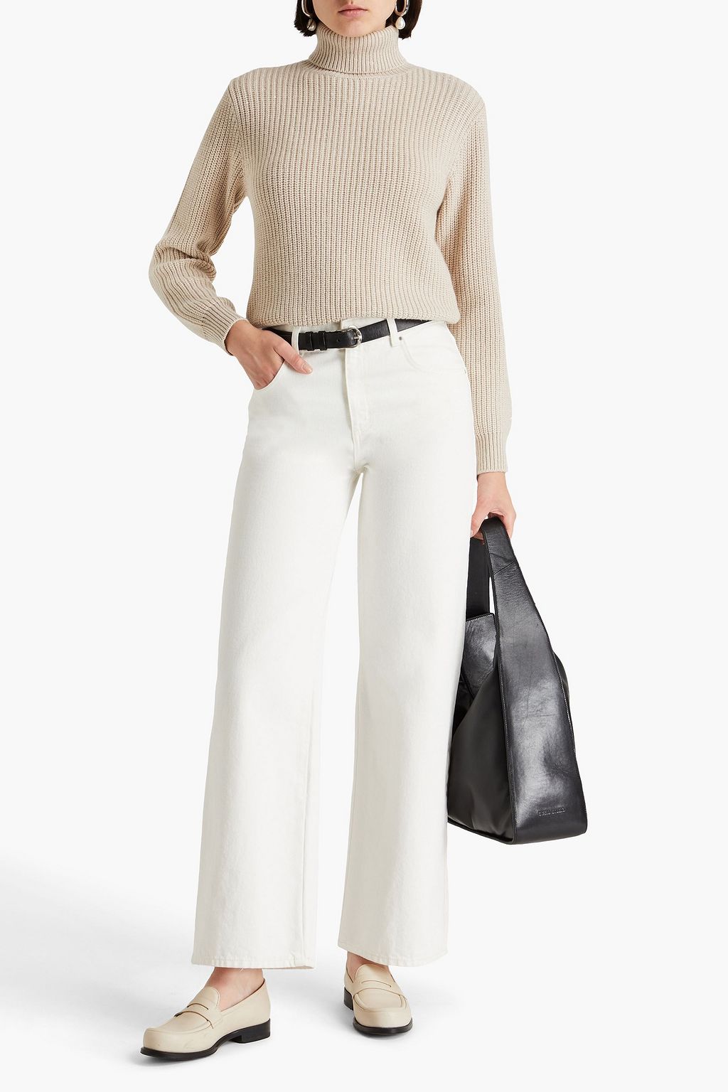 BRUNELLO CUCINELLI 리브 캐시미어 실크 혼방 터틀넥 스웨터