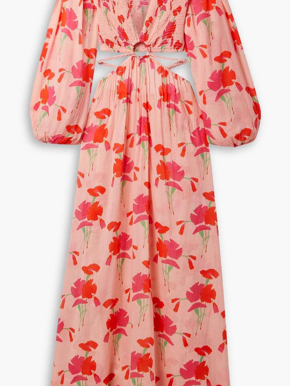 leonie cutout printed cotton-voile maxi dress