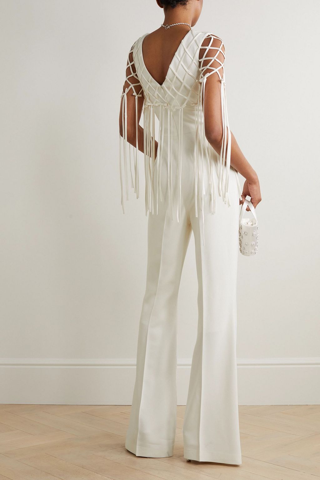 Mara fringed satin-trimmed crepe jumpsuit - Thumbnail 3