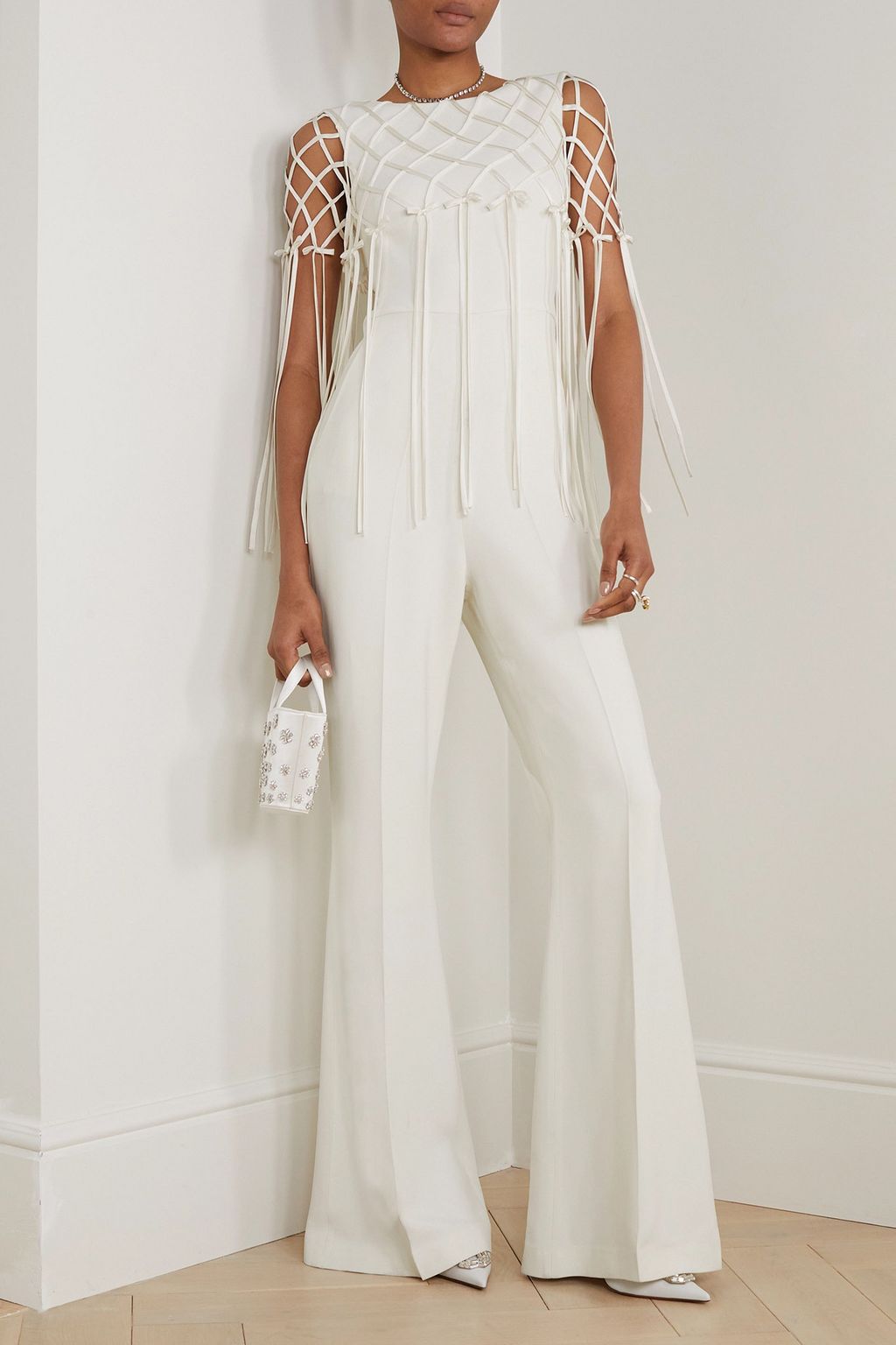 Mara fringed satin-trimmed crepe jumpsuit - Thumbnail 2