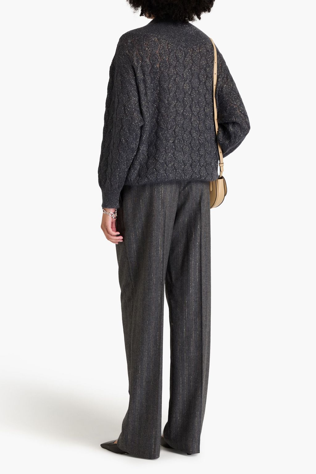 BRUNELLO CUCINELLI كنزة رياضية بحبكة مجدولة وبلون معدني