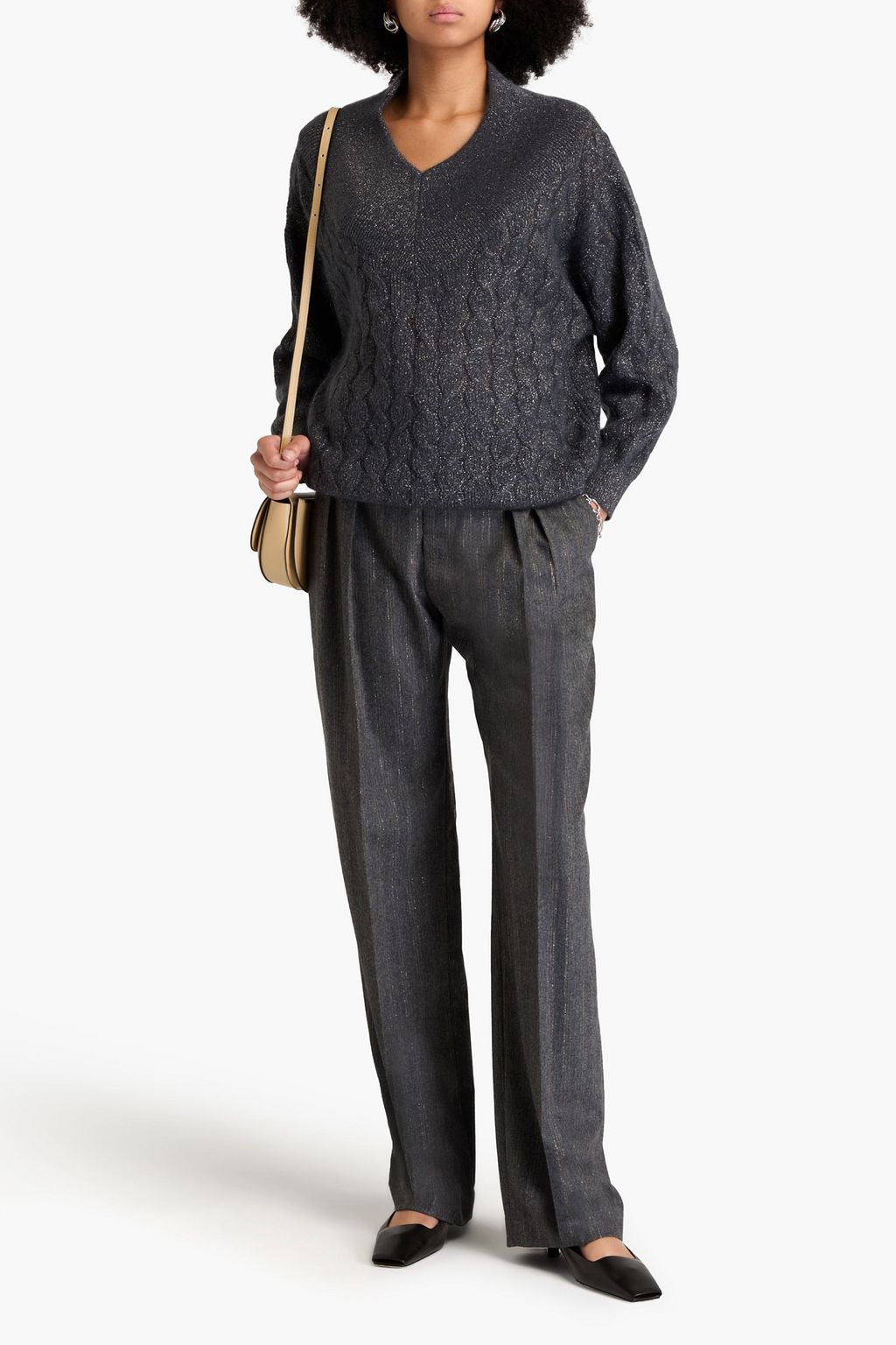 BRUNELLO CUCINELLI كنزة رياضية بحبكة مجدولة وبلون معدني