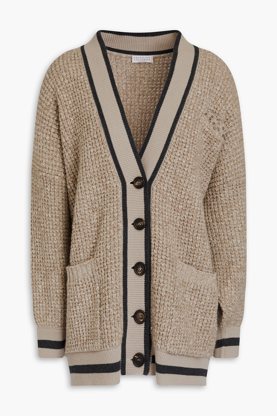 Brunello Cucinelli Cardigan Aus Einer Woll-kaschmirmischung Mit Zierperlen In Neutral