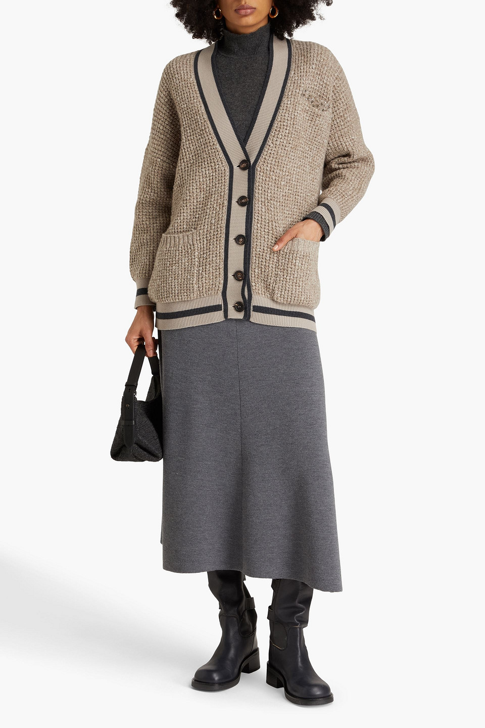 Brunello Cucinelli Cardigan Aus Einer Woll-kaschmirmischung Mit Zierperlen In Beige