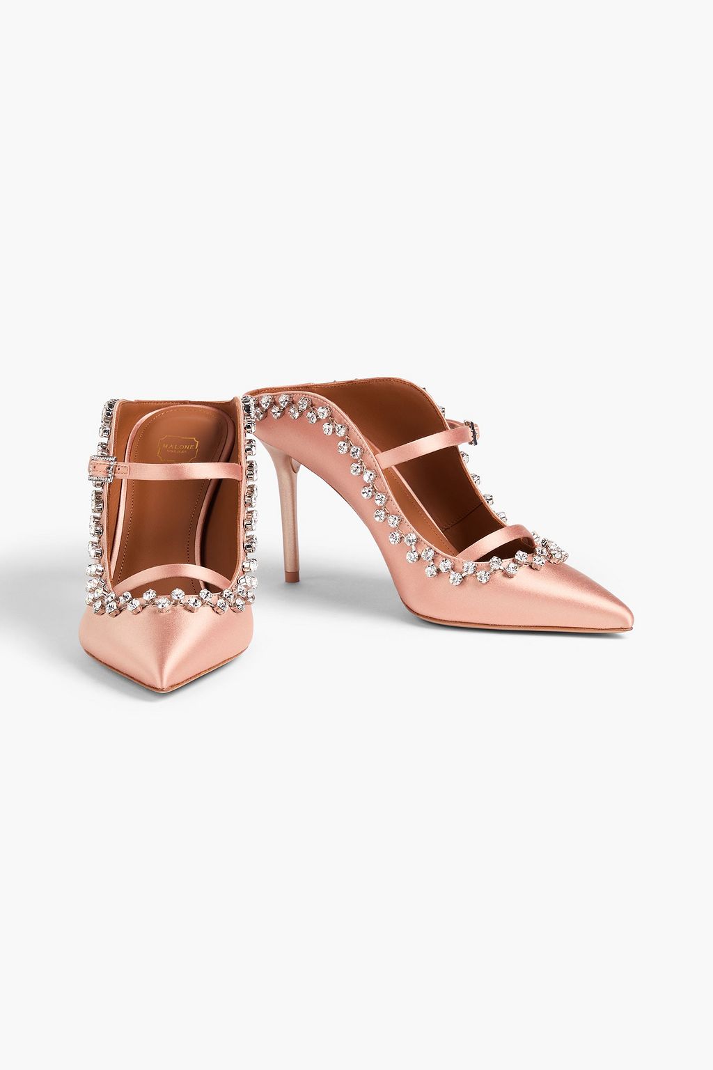 MALONE SOULIERS Gala 85 crystal-embellished satin mules
