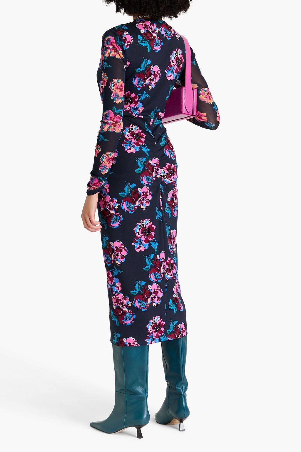 DIANE VON FURSTENBERG Hades mesh-trimmed floral-print jersey midi dress