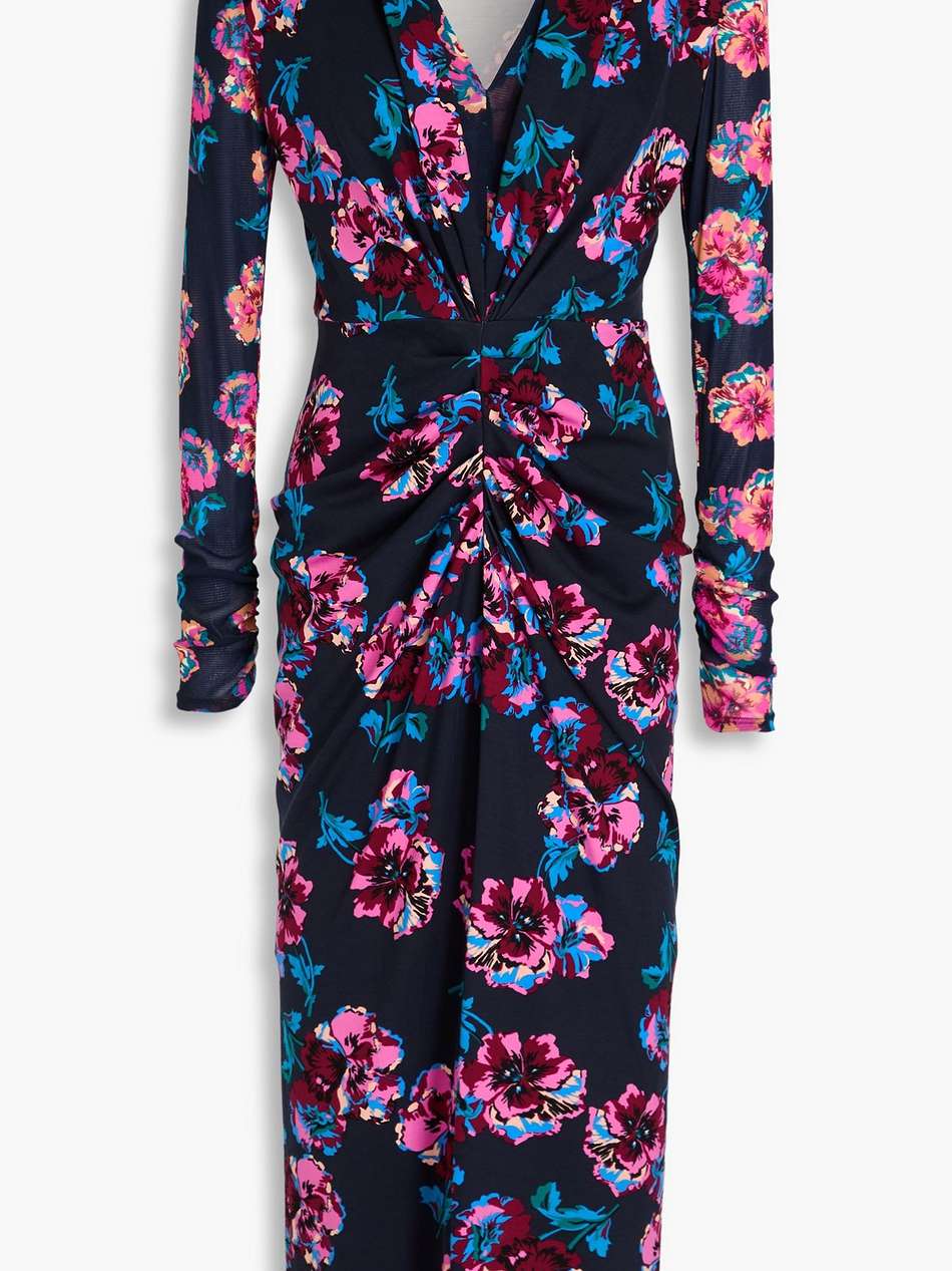 hades mesh-trimmed floral-print jersey midi dress