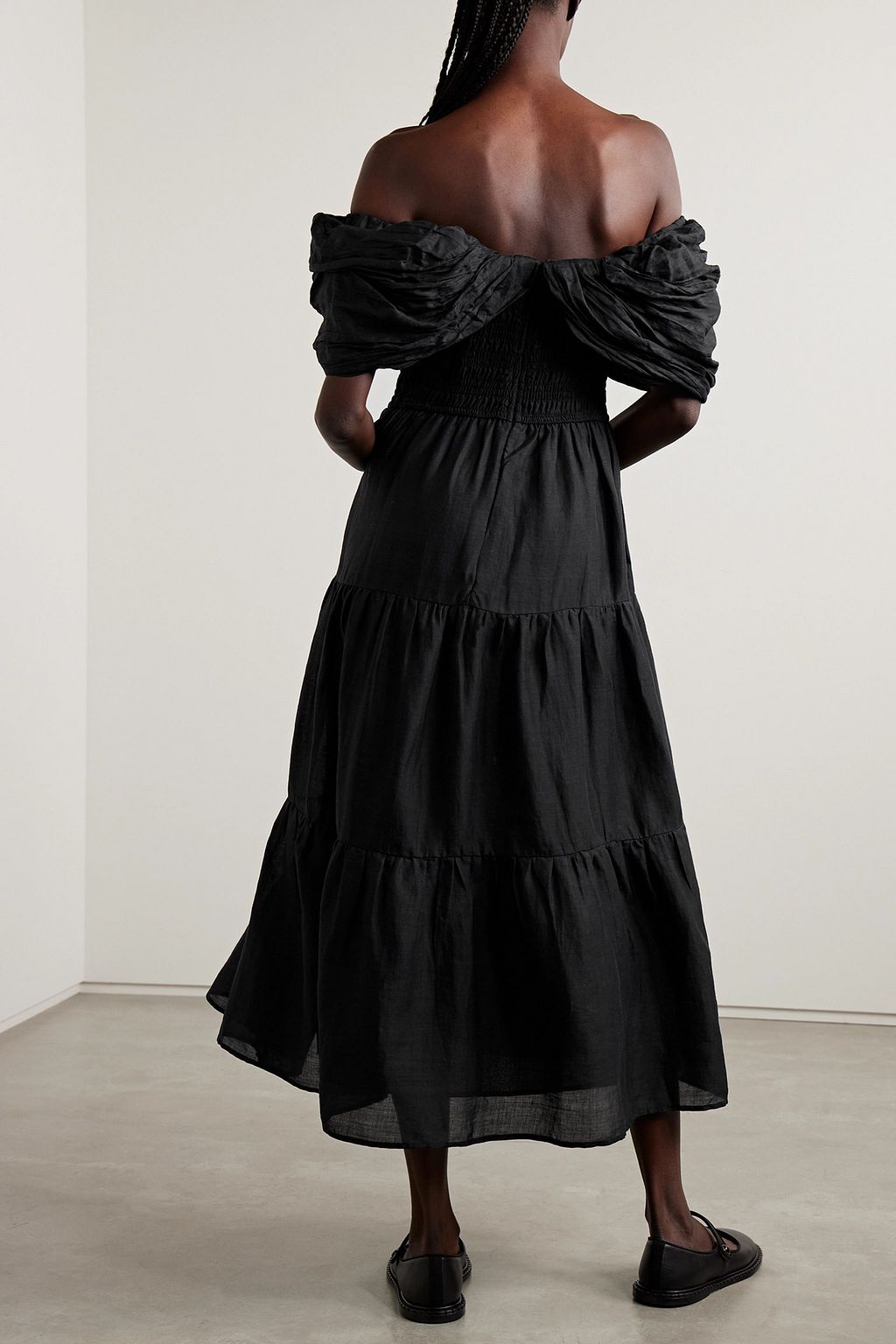SEA Loren off-the-shoulder gathered ramie midi dress