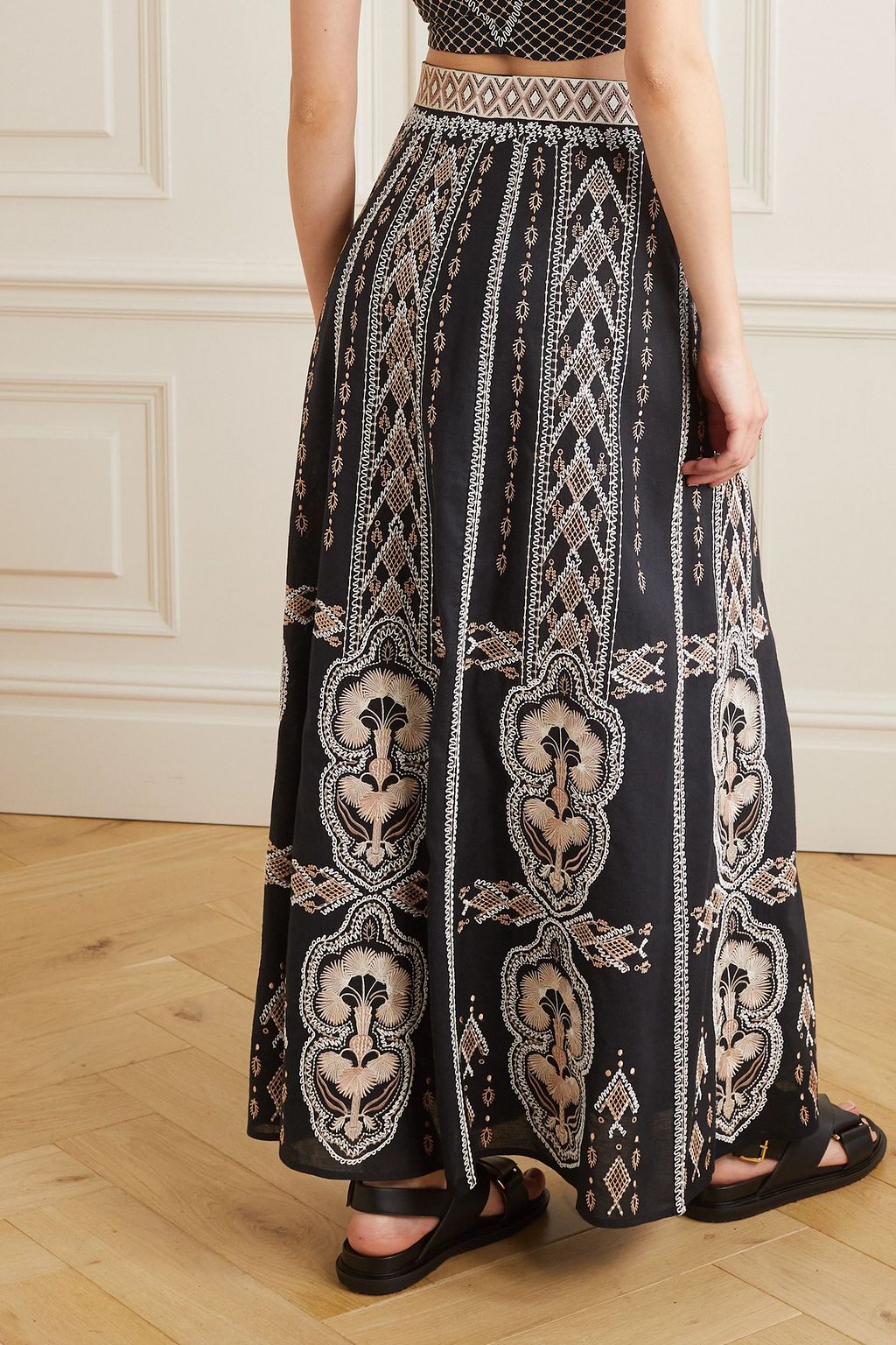 EMPORIO SIRENUSE Camille embroidered linen and cotton-blend maxi skirt